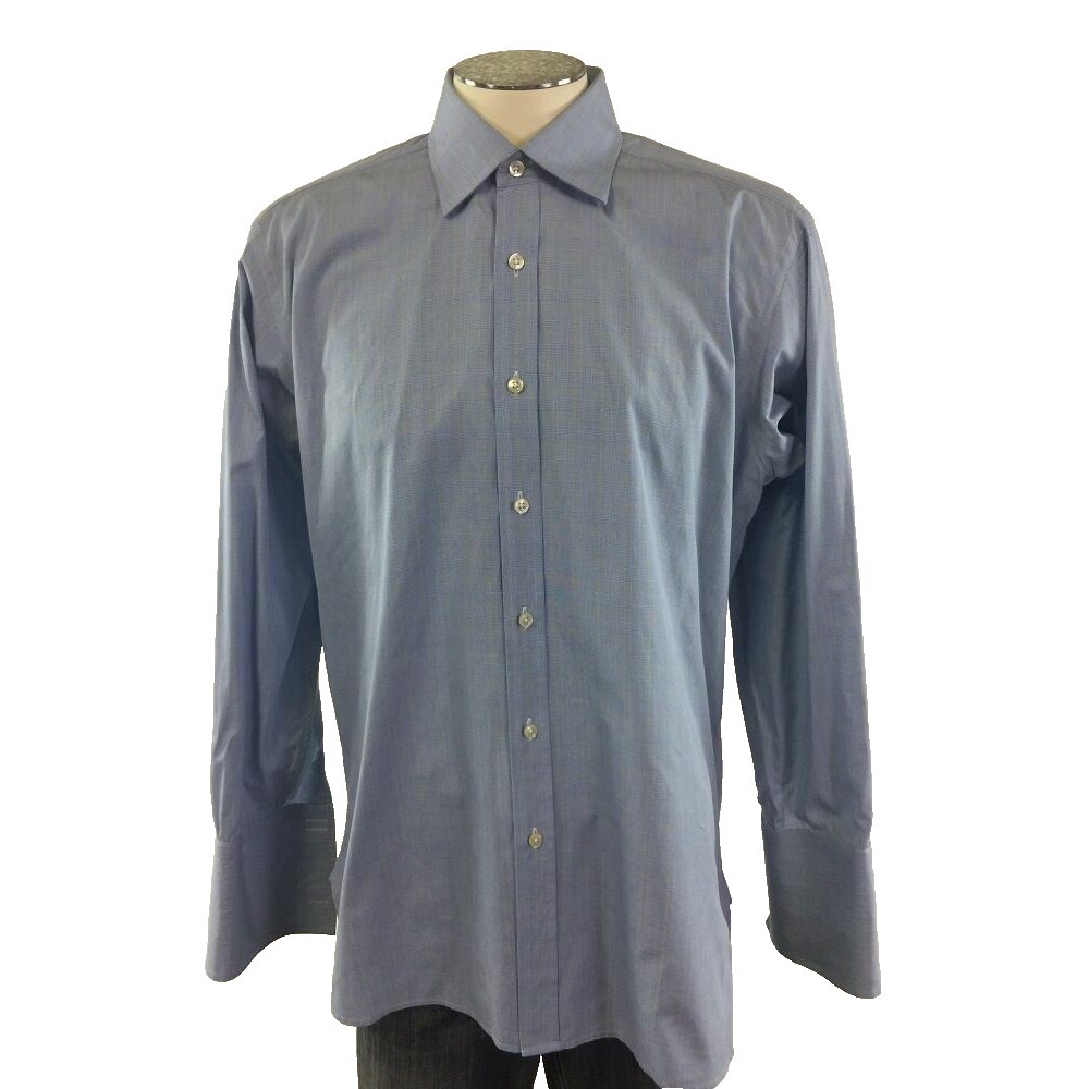 Charles Tyrwhitt Button Shirt 16 34‎ Blue Yellow Plaid Houndstooth French Cuff